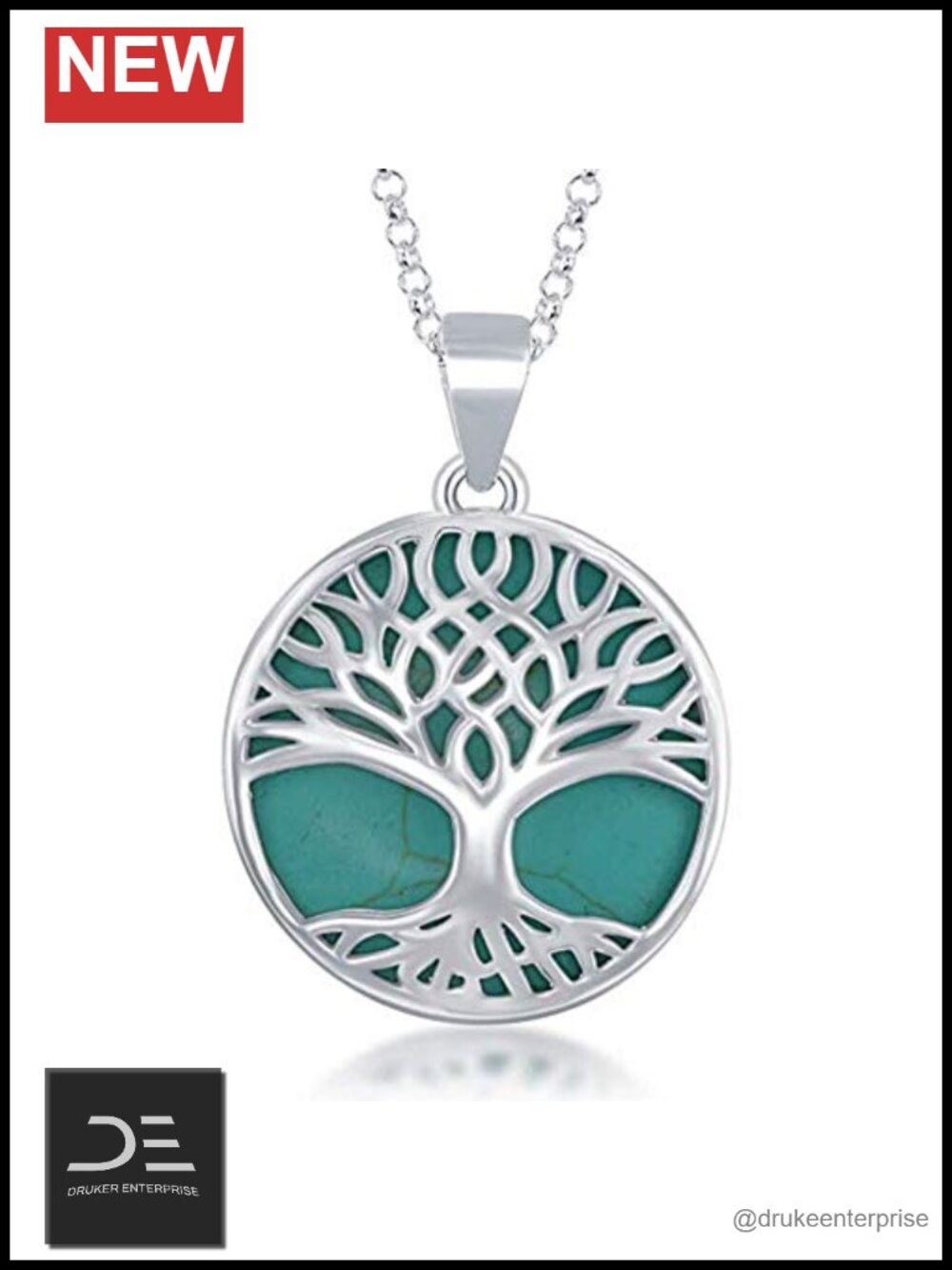 Sterling Silver Turquoise Tree of Life Pendant Necklace 18 Inch